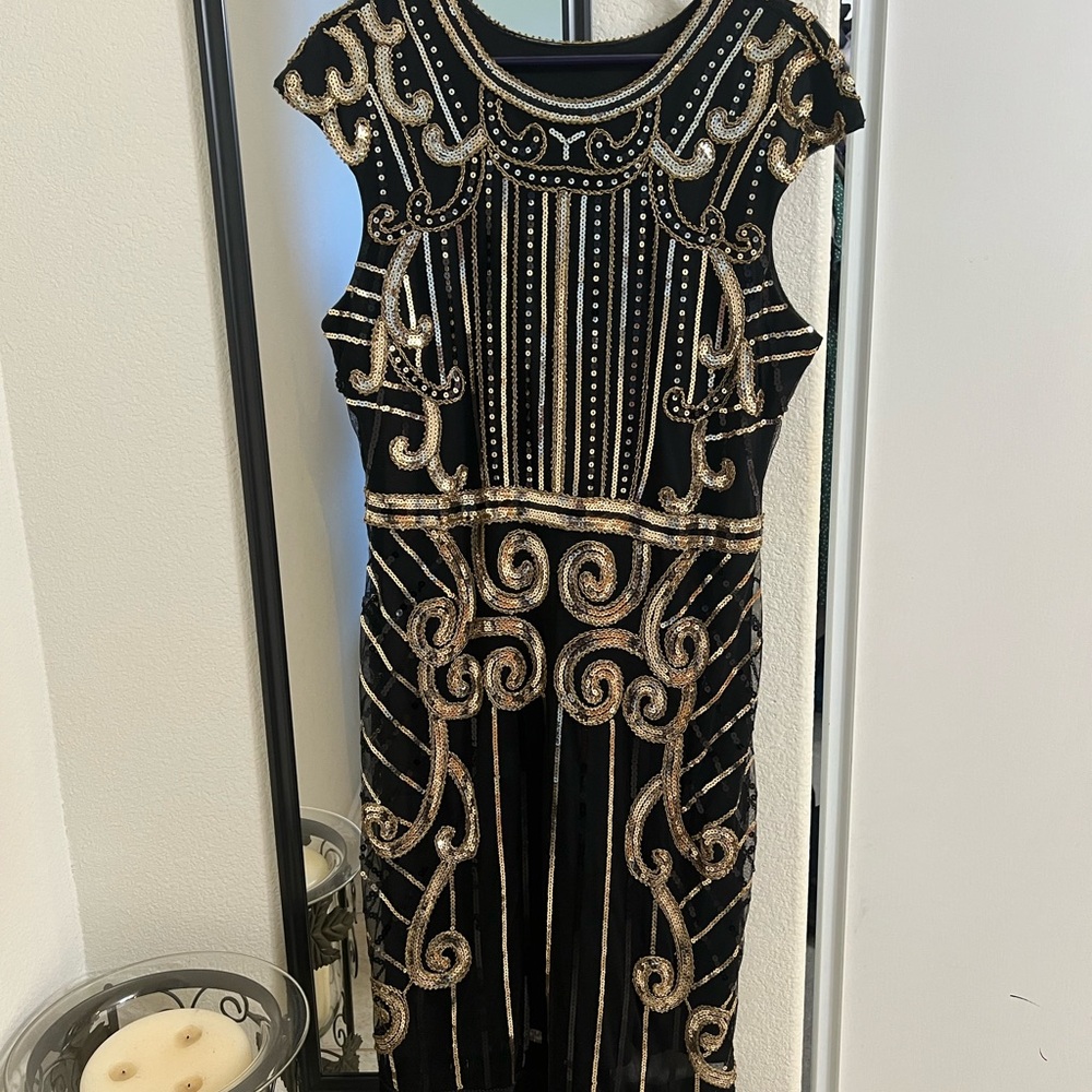 Black and Gold Embellished Midi Dress
